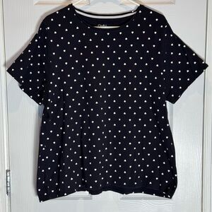 Croft & Barrow Women's 1X Classic Tee Black White Heart Polka Dot Short Sleeve
